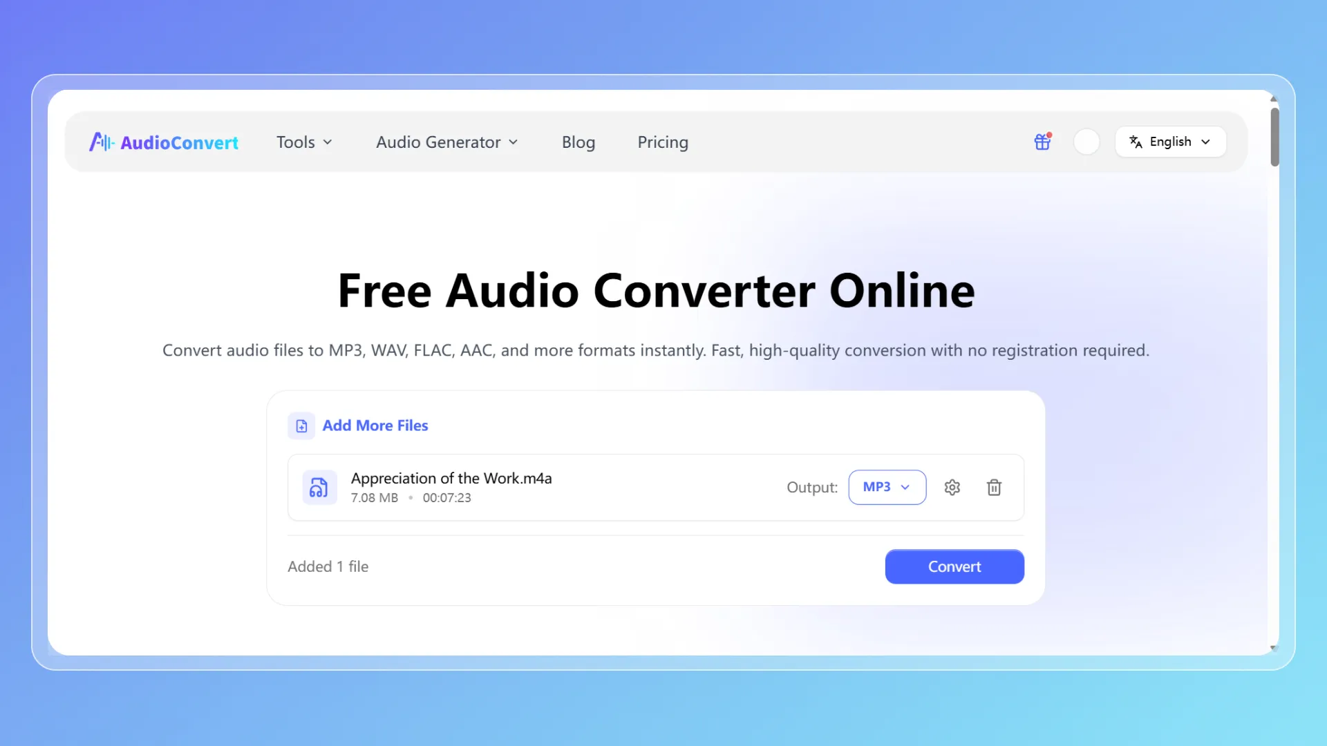 1. AudioConvert — Best Overall Free Online Audio Converter for M4A to MP3