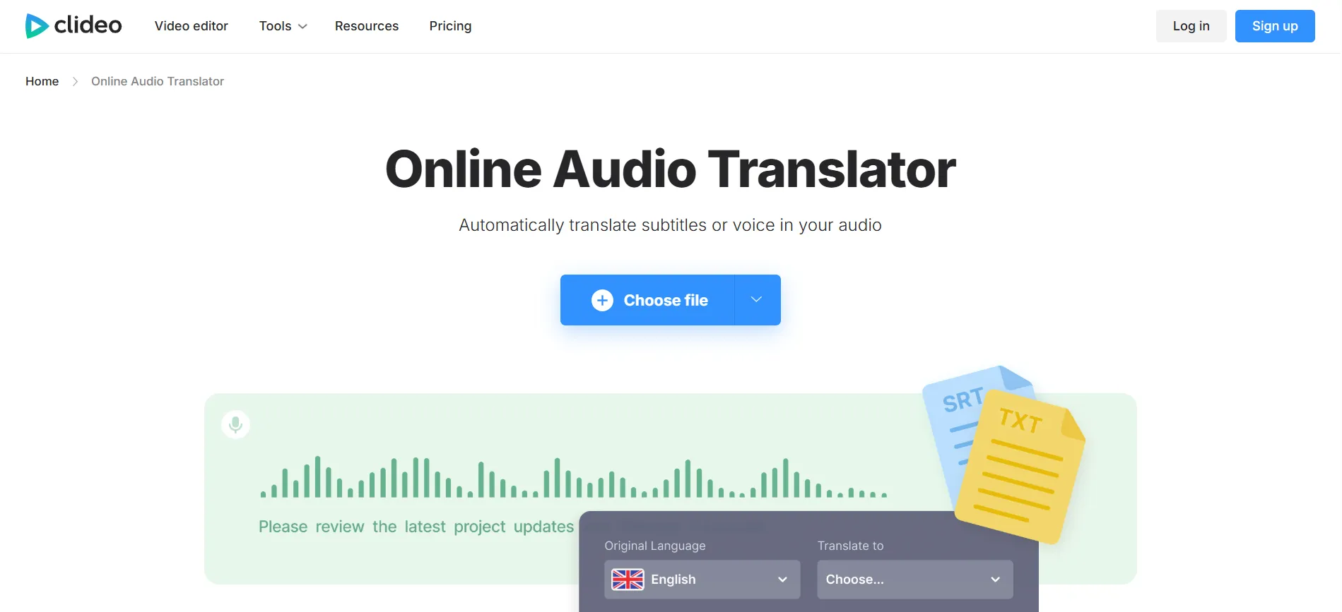 6. Clideo — Best for Simple Browser-Based Voiceover Translation