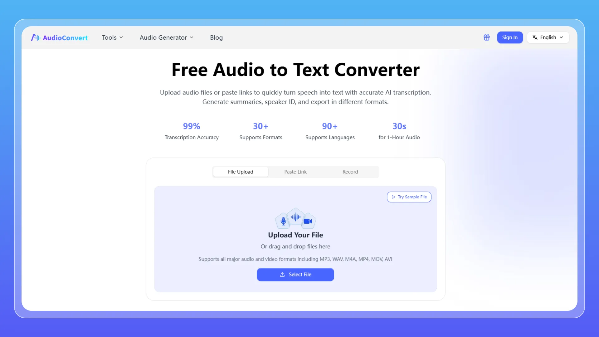 AudioConvert — Best Overall for Simple Online Audio-to-Text Conversion