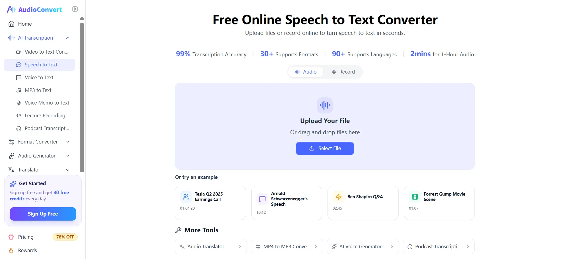 1. AudioConvert — Best All-in-One Online Speech to Text
