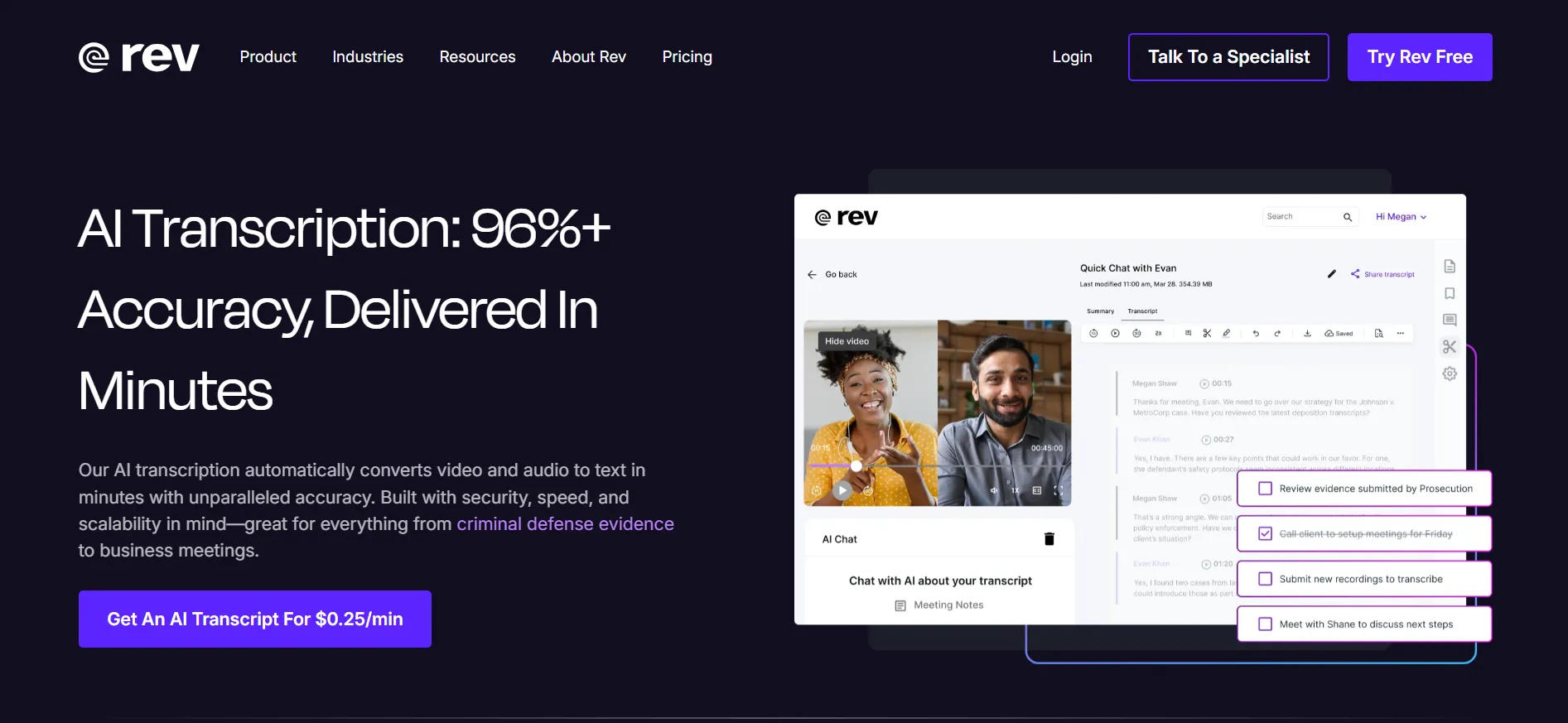 5. Rev — Best for Hybrid Human + AI Transcription