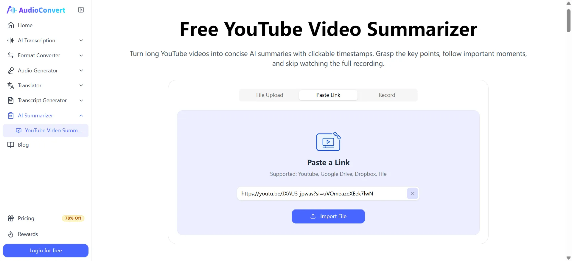 1. AudioConvert — Best for Timestamped Transcripts and Clear AI Summaries