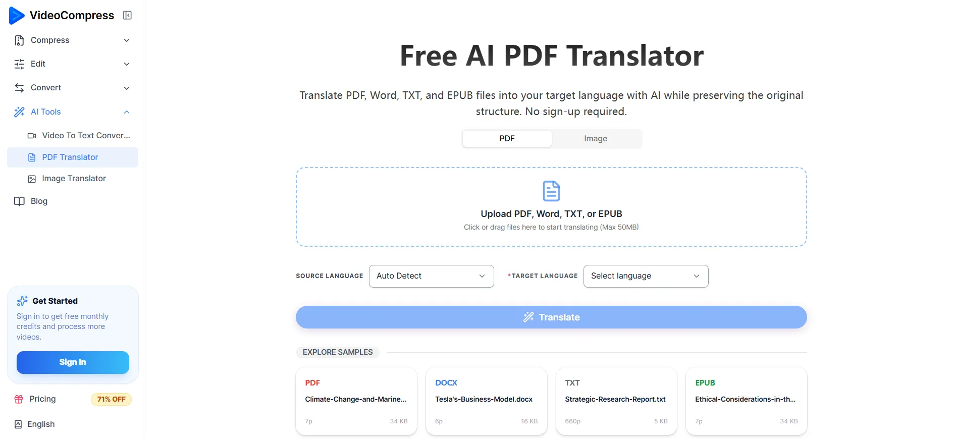 1. VideoCompress — Best for Layout Preservation and Multi-Format Translation
